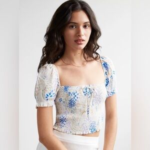 Wilfred Smocked Short Sleeve Blouse in Pastel Print Size S